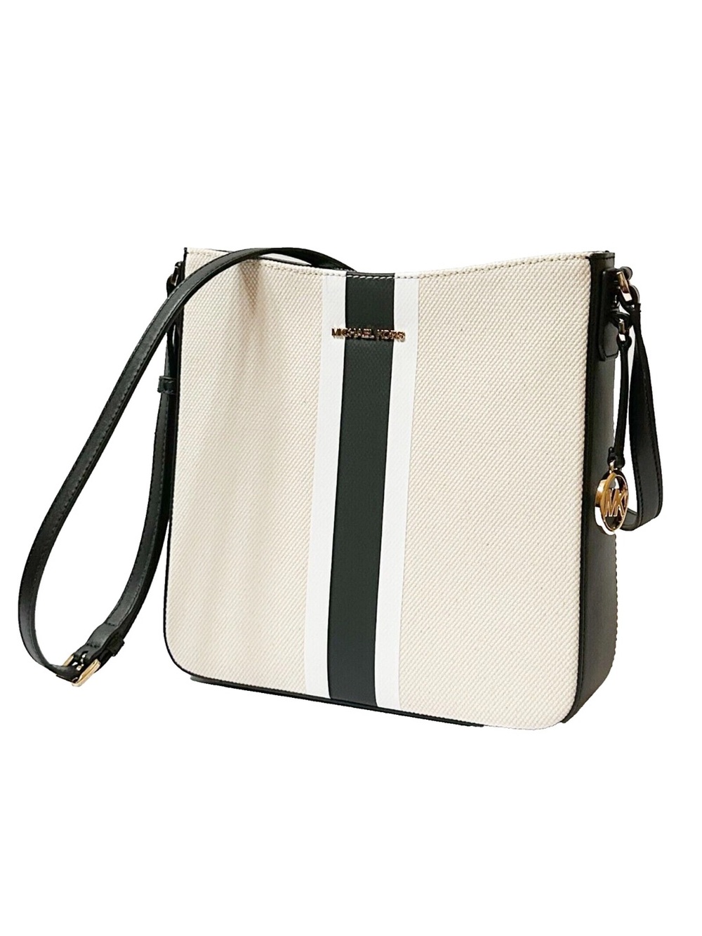Michael Kors Jet Set Travel Large Messenger Crossbody Bag Black/Beige NEW